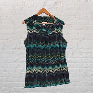 Christopher & Banks Chevron Plisse Cowl Neck Sleeveless Top Teal Purple Large